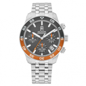 Tommy Hilfiger heren horloge TH85 chrono met duikers lunette oranje en grijs - 2010669 Tommy Hilfiger heren horloge TH85 chrono met duikers lunette oranje en grijs - 2010669
