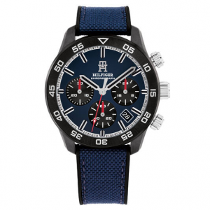 Tommy Hilfiger heren horloge Henry 43mm carbonnen kast met blauwe band - 2010671 Tommy Hilfiger heren horloge Henry 43mm carbonnen kast met blauwe band - 2010671