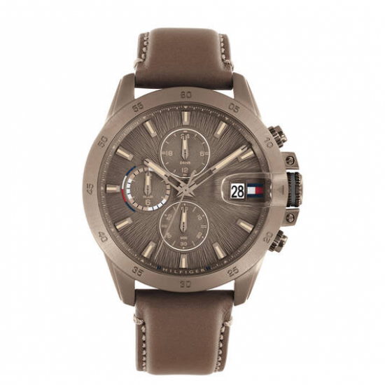 Tommy Hilfiger heren horloge Jameson kakhi band en champagne  kakhikast - 2010703