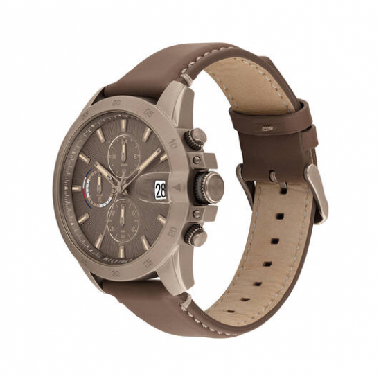 Tommy Hilfiger heren horloge Jameson kakhi band en champagne  kakhikast - 2010703