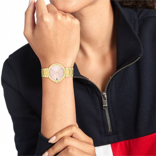 Tommy Hilfiger dames horloge Lori goudkleur met roze wijzerplaat - 2010705
