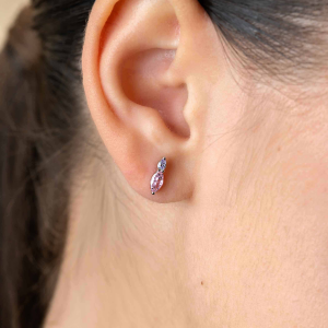 zinzi oorknopjes met roze en witte steen - 2010707