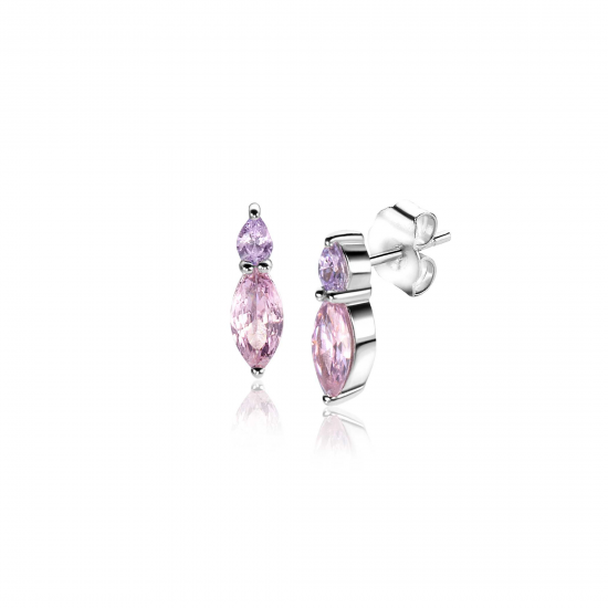 zinzi oorknopjes met roze en witte steen - 2010707