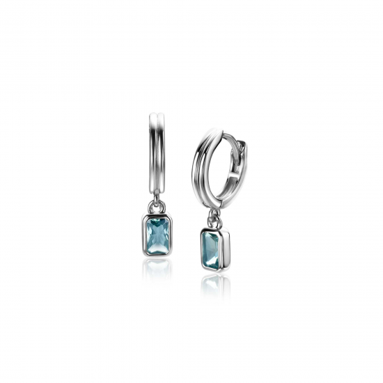Zinzi zilveren oorring met blauwe langwerpige hanger - 2010708