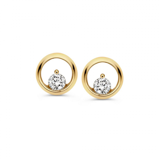 Gouden oorknopjes open cirkel met 1 zirconia - 2010731