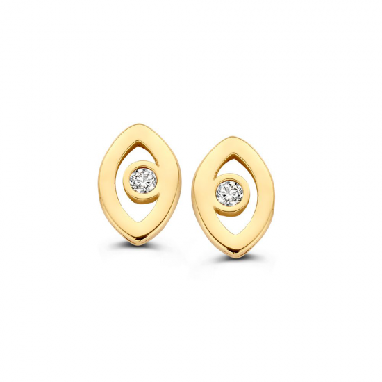 Gouden oorknopje oogvorm met een zirconia - 2010733