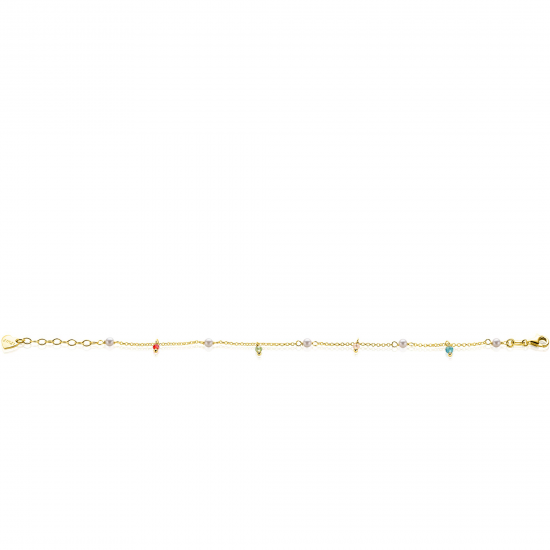 ZINZI zilveren armband geel verguld met parel en kleursteentjes - 2010857