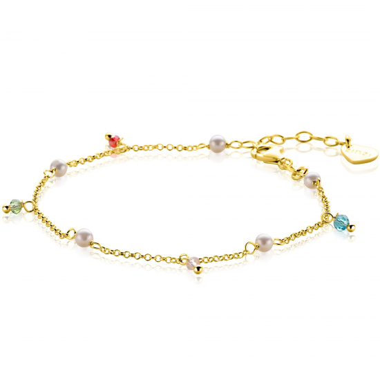ZINZI zilveren armband geel verguld met parel en kleursteentjes - 2010857