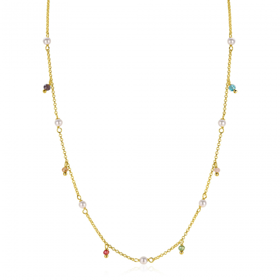 ZINZI zilveren collier geel verguld met parel en kleursteentjes - 2010858