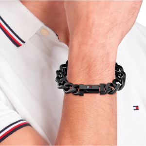 Tommy hilfiger heren armband zwart gecoated gourmet schakel - 2010869