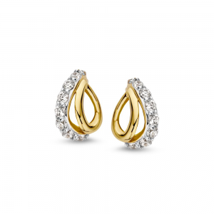 Gouden oorstekers bicolor met zirconia - 2010909