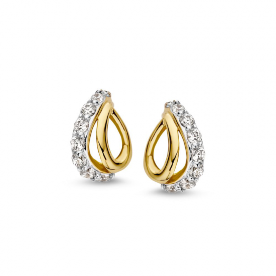 Gouden oorstekers bicolor met zirconia - 2010909