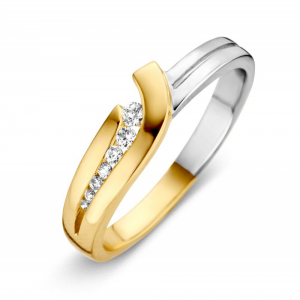 Gouden damesring bicolor met zirconia - 2010924