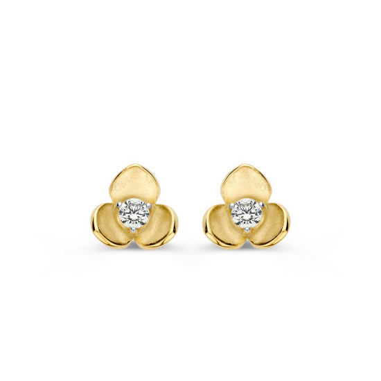 Gouden oorknopje bloem met zirconia - 2010925