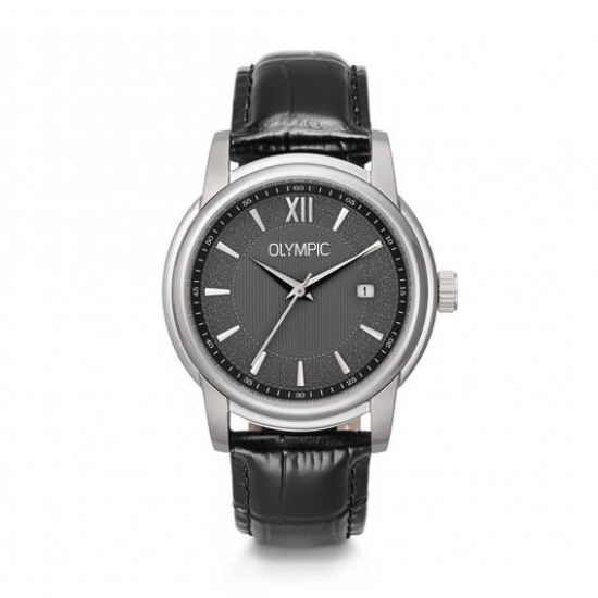 Olympic heren horloge met grijze plaat en zwart band - 2010962
