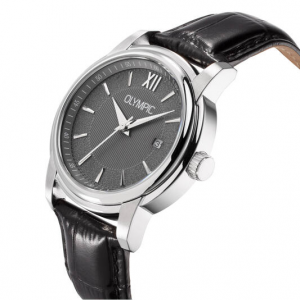 Olympic heren horloge met grijze plaat en zwart band - 2010962