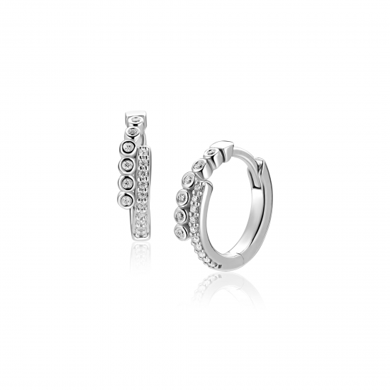 ZINZI zilveren oorring slag  zirconia rond poot zetting - 2010968