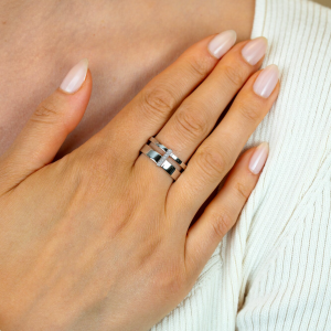 ZINZI zilveren ring 2 banen verbonden staafje met zirconia - 2010977