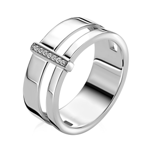 ZINZI zilveren ring 2 banen verbonden staafje met zirconia - 2010977 ZINZI zilveren ring 2 banen verbonden staafje met zirconia - 2010977