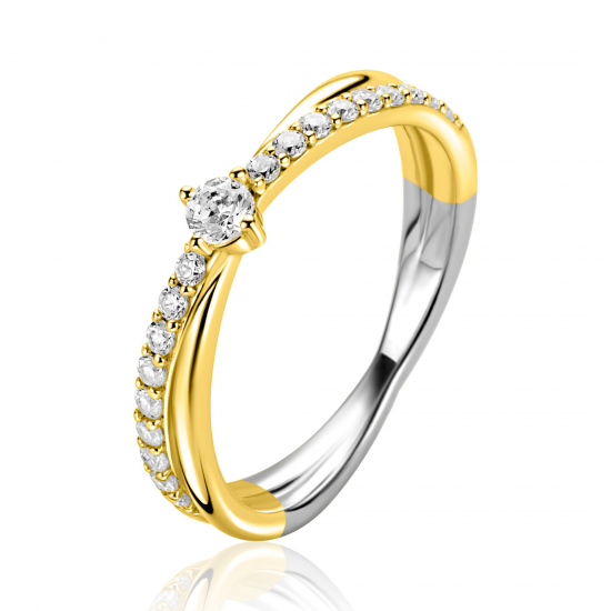 ZINZI zilveren ring gel verguld cross-over met zirconia's - 2010979