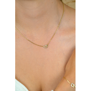 ZINZI zilveren collier  verguld met dubbelhartje een gezet met zirconia - 2010980