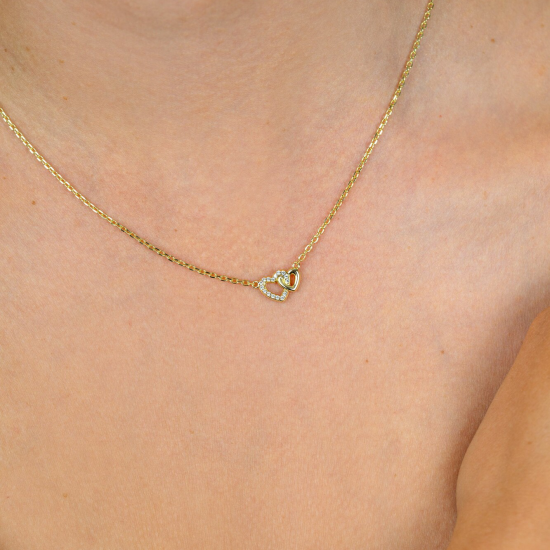 ZINZI zilveren collier  verguld met dubbelhartje een gezet met zirconia - 2010980