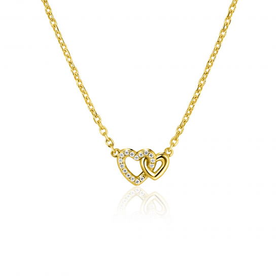 ZINZI zilveren collier  verguld met dubbelhartje een gezet met zirconia - 2010980