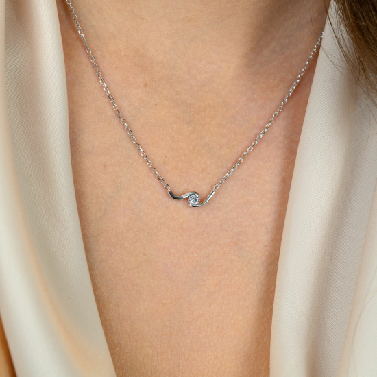 ZINZI zilveren collier met slagvormtussenstuk en ziconia - 2010987