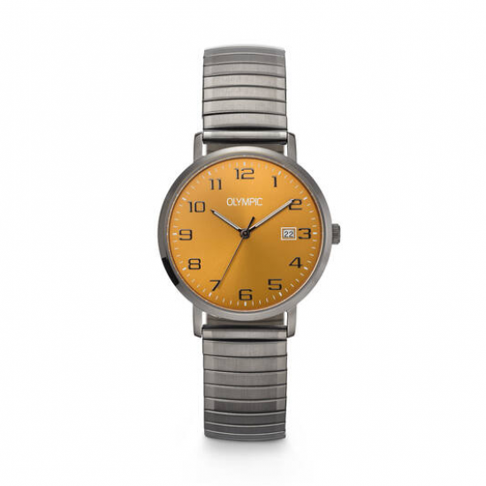 Olympic heren horloge zwart gecoat met groene wijzerplaat en rekband - 2011023