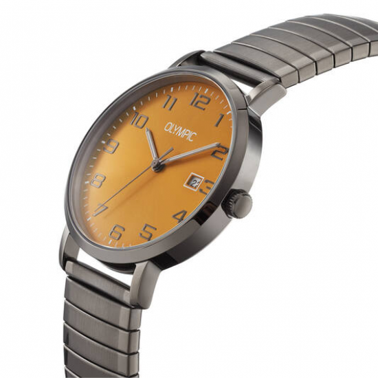 Olympic heren horloge zwart gecoat met groene wijzerplaat en rekband - 2011023