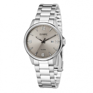 Olympic heren horloge staal met stalen band en grijze wijzerplaat - 2011024
