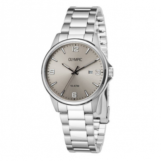 Olympic heren horloge staal met stalen band en grijze wijzerplaat - 2011024