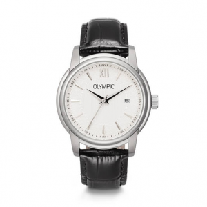 Olympic heren horloge staal met zwart lederen band en witte wijzerplaat - 2011025 Olympic heren horloge staal met zwart lederen band en witte wijzerplaat - 2011025