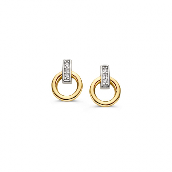 Gouden oorknopjes bicolor met zirconia - 2011208