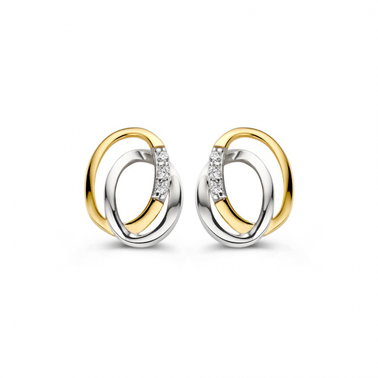 Gouden oorknopjes bicolor met zirconia - 2011209