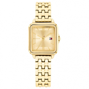 Tommy Hilfiger  goudkleurig dames horloge Mia langwerpig met stalen band - 2011211 Tommy Hilfiger  goudkleurig dames horloge Mia langwerpig met stalen band - 2011211
