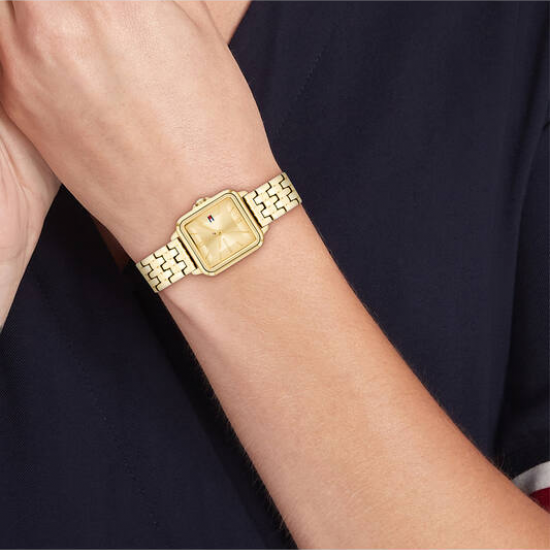 Tommy Hilfiger  goudkleurig dames horloge Mia langwerpig met stalen band - 2011211