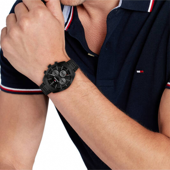 Tommy Hilfiger heren horloge Hudson zwart staal chronograaf 40mm - 2011215