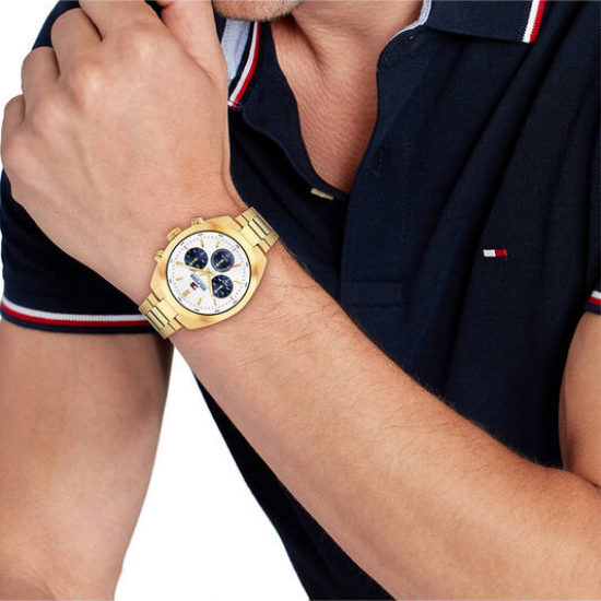Tommy Hilfiger heren horloge Hudson  staal goudkleurig  chronograaf 40mm - 2011217