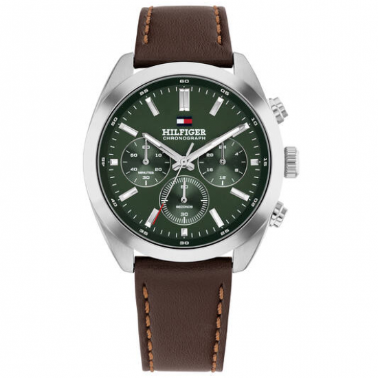 Tommy Hilfiger heren horloge Hudson groene plaat en bruin lederen band - 2011218