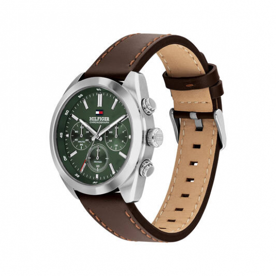 Tommy Hilfiger heren horloge Hudson groene plaat en bruin lederen band - 2011218