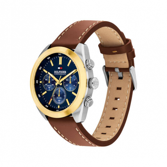 Tommy Hilfiger bicolor heren horloge Hudson blauwe plaat en bruin lederen band - 2011219