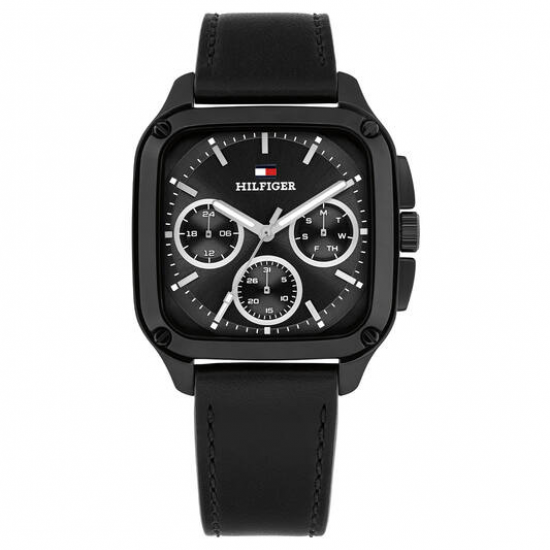 Tommy Hilfiger heren horloge Herald zwart stalen kast en zwart lederen band - 2011220