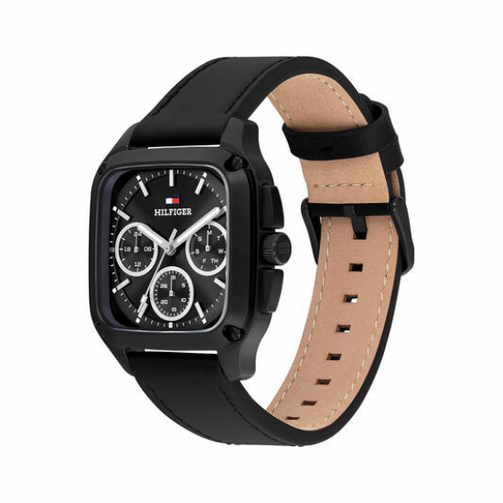 Tommy Hilfiger heren horloge Herald zwart stalen kast en zwart lederen band - 2011220