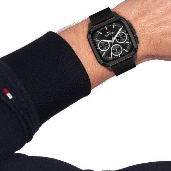 Tommy Hilfiger heren horloge Herald zwart stalen kast en zwart lederen band - 2011220