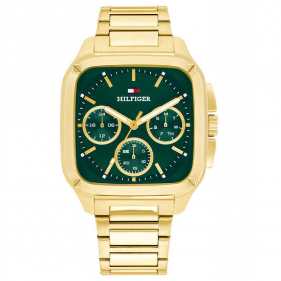 Tommy Hilfiger goudkleurig heren horloge Herald  stalen kast en band groene pllat - 2011222