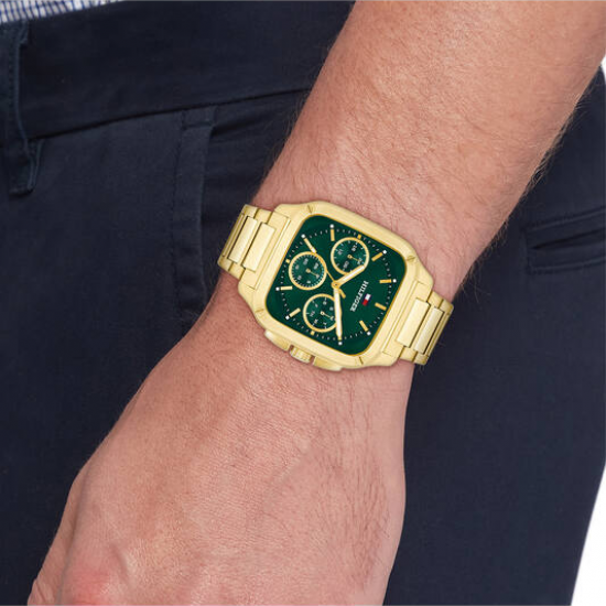 Tommy Hilfiger goudkleurig heren horloge Herald  stalen kast en band groene pllat - 2011222