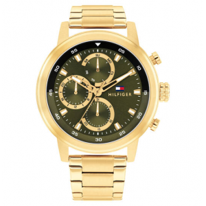 Tommy Hilfiger goudkleurig heren horloge Rocky met olijf groene plaat - 2011223 Tommy Hilfiger goudkleurig heren horloge Rocky met olijf groene plaat - 2011223