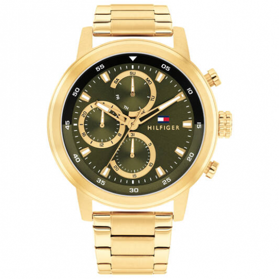 Tommy Hilfiger goudkleurig heren horloge Rocky met olijf groene plaat - 2011223