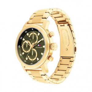 Tommy Hilfiger goudkleurig heren horloge Rocky met olijf groene plaat - 2011223 Tommy Hilfiger goudkleurig heren horloge Rocky met olijf groene plaat - 2011223